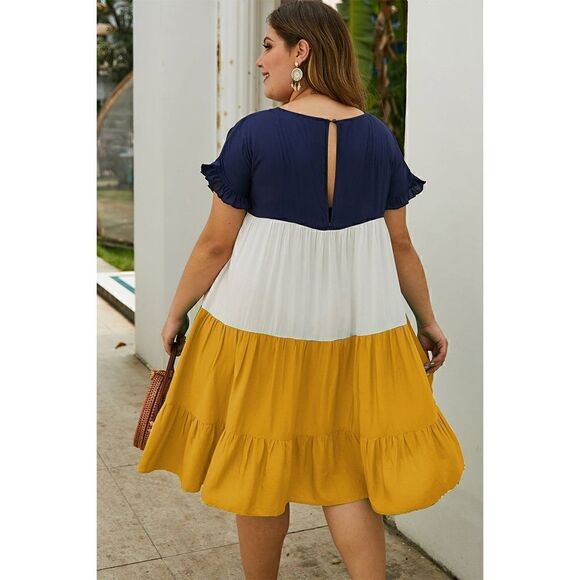 NEW! Super cute PLUS Size Boho Layered and Ruffled Colorblock Baby Doll Dress - Picture 3 of 6